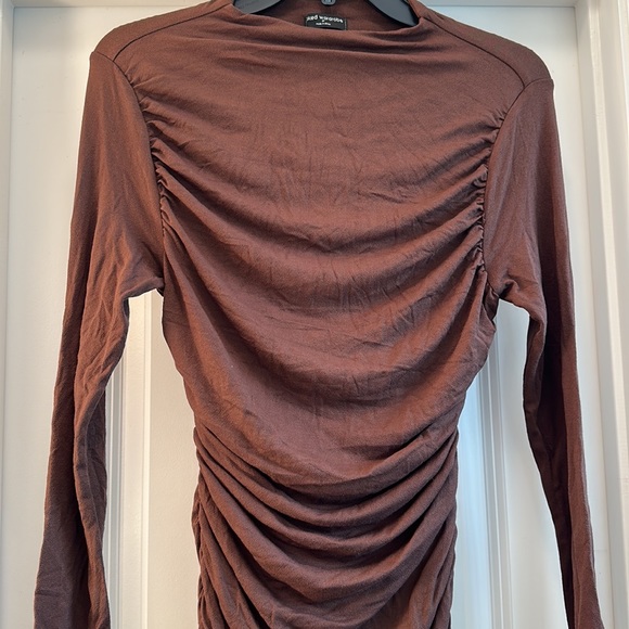 NAKED WARDROBE Ruched Long Sleeve Cutout Minidress in Chocolate XL NWOT - Picture 5 of 11